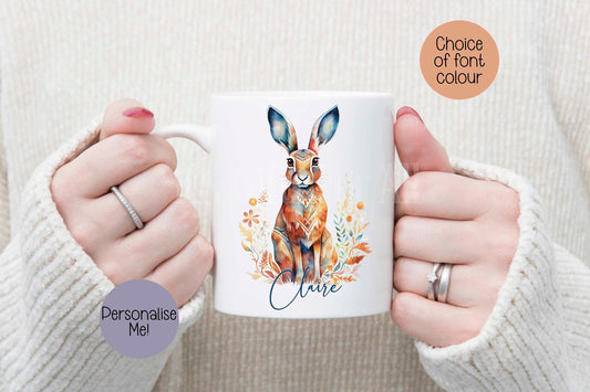 Personalised Hare Mug & Coaster, Colourful Hare Mug, Goft for Hare Lover, Unique Mug Gifts