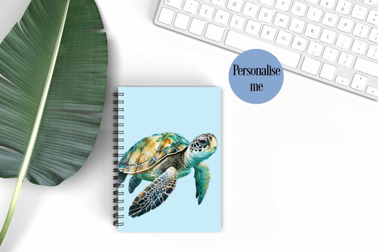 A5 Blue Turtle Notebook, Birthday Gift For Turtle Lover, Personalised Notepad, Turtle Gifts